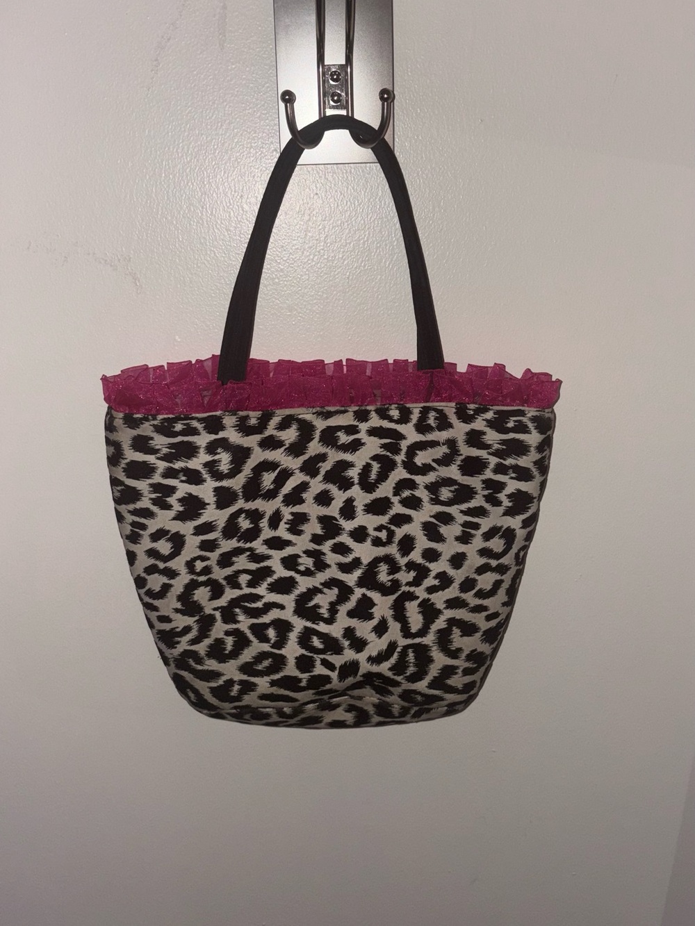 Steve Madden Leopard Print Tote with Hot Pink Ruffle Trim